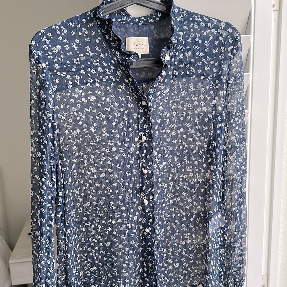Sézane blue floral blouse EU36 US4